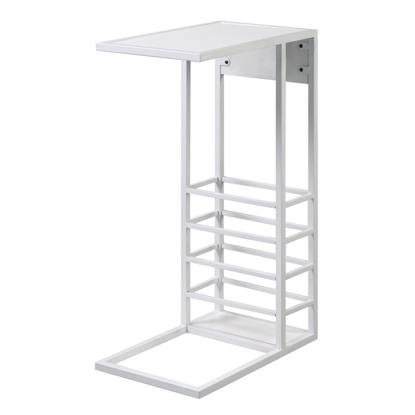 HomeRoots 26" Modern C-Table with USB Ports and Magazine Holder - Perfect Space-Saving Solution for Your Home! White 544072