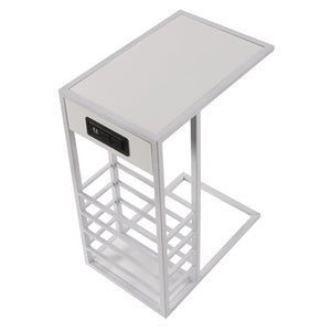 HomeRoots 26" Modern C-Table with USB Ports and Magazine Holder - Perfect Space-Saving Solution for Your Home! White 544072