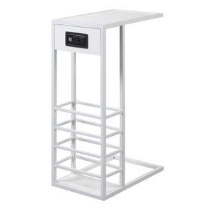 HomeRoots 26" Modern C-Table with USB Ports and Magazine Holder - Perfect Space-Saving Solution for Your Home! White 544072