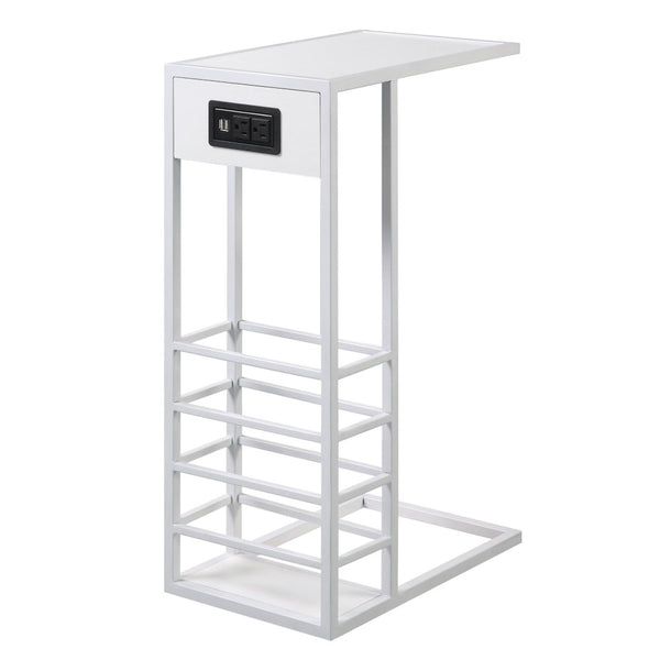 HomeRoots 26" Modern C-Table with USB Ports and Magazine Holder - Perfect Space-Saving Solution for Your Home! White 544072