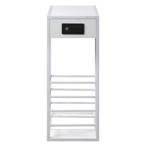 HomeRoots 26" Modern C-Table with USB Ports and Magazine Holder - Perfect Space-Saving Solution for Your Home! White 544072