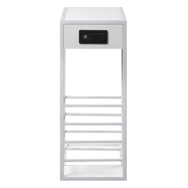 HomeRoots 26" Modern C-Table with USB Ports and Magazine Holder - Perfect Space-Saving Solution for Your Home! White 544072