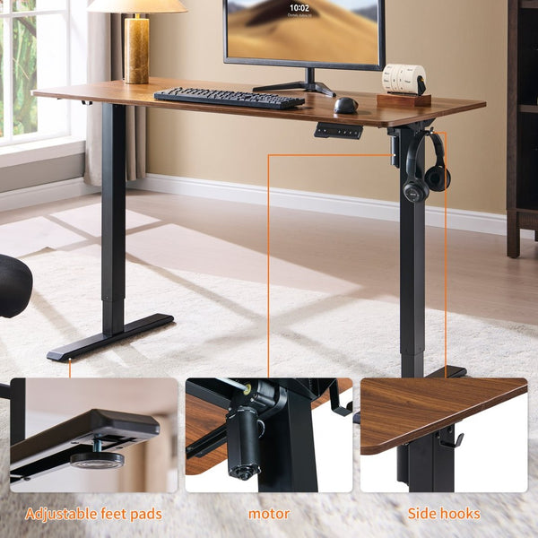 English Elm Electric Standing Desk with Steel Frame Mahogany Top for Home Office Productivity W1769P498654