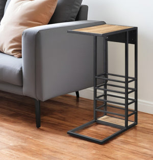 HomeRoots 26" Modern C-Table with USB Ports and Magazine Holder - Perfect Space-Saving Solution for Your Home! Brown/Black 544073