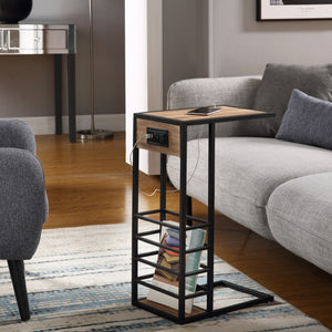 HomeRoots 26" Modern C-Table with USB Ports and Magazine Holder - Perfect Space-Saving Solution for Your Home! Brown/Black 544073
