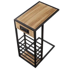 HomeRoots 26" Modern C-Table with USB Ports and Magazine Holder - Perfect Space-Saving Solution for Your Home! Brown/Black 544073