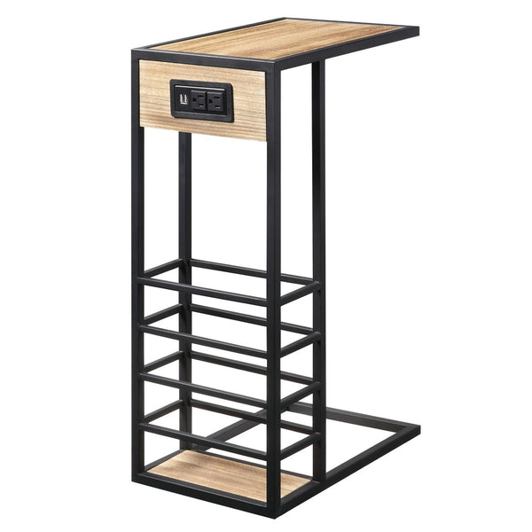 HomeRoots 26" Modern C-Table with USB Ports and Magazine Holder - Perfect Space-Saving Solution for Your Home! Brown/Black 544073