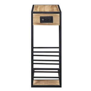 HomeRoots 26" Modern C-Table with USB Ports and Magazine Holder - Perfect Space-Saving Solution for Your Home! Brown/Black 544073