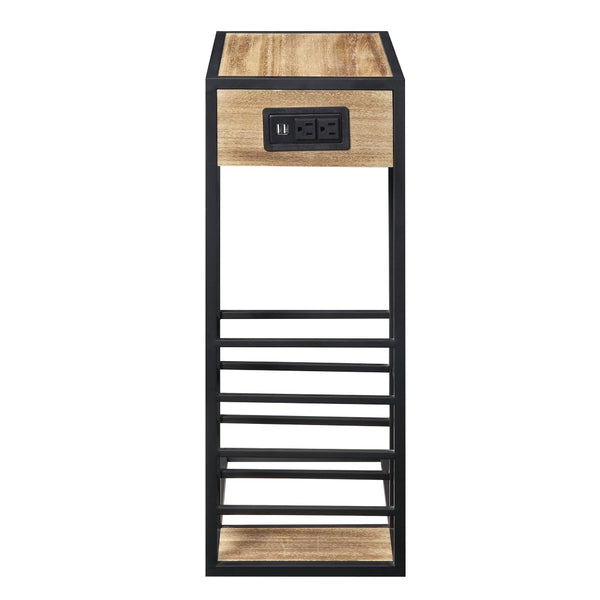 HomeRoots 26" Modern C-Table with USB Ports and Magazine Holder - Perfect Space-Saving Solution for Your Home! Brown/Black 544073
