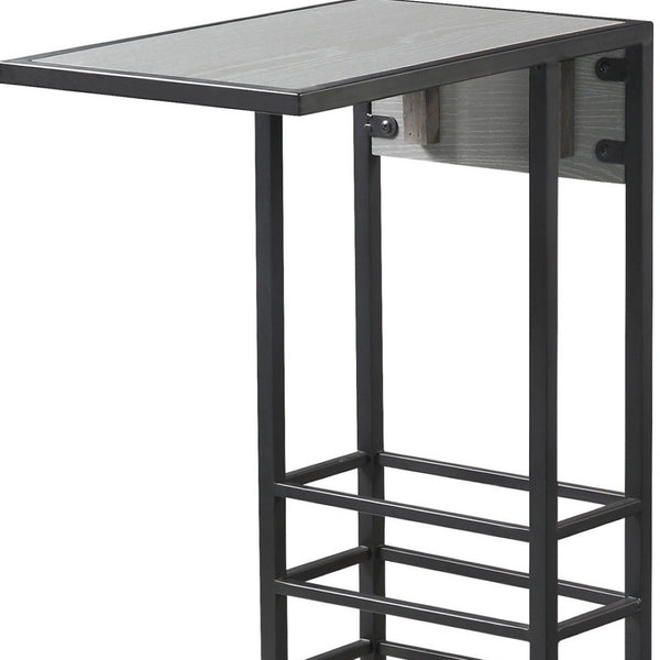 HomeRoots 26" Modern Industrial Gray and Black End Table with USB Port, Magazine Holder, and Compact Design 544074