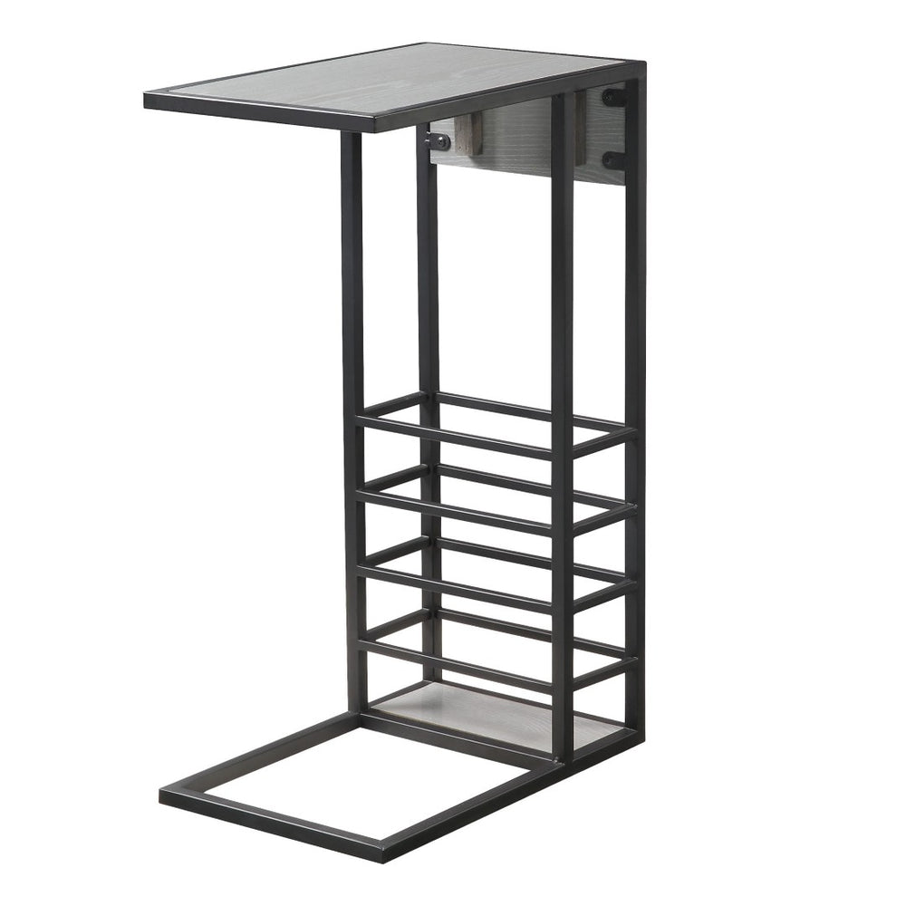 HomeRoots 26" Modern Industrial Gray and Black End Table with USB Port, Magazine Holder, and Compact Design 544074
