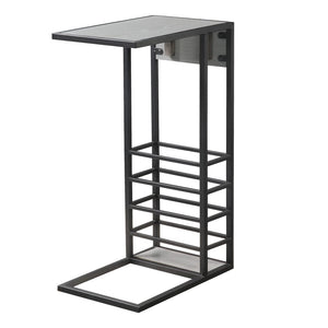 HomeRoots 26" Modern Industrial Gray and Black End Table with USB Port, Magazine Holder, and Compact Design 544074