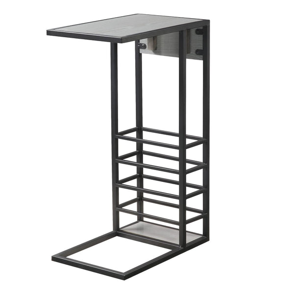 HomeRoots 26" Modern Industrial Gray and Black End Table with USB Port, Magazine Holder, and Compact Design 544074