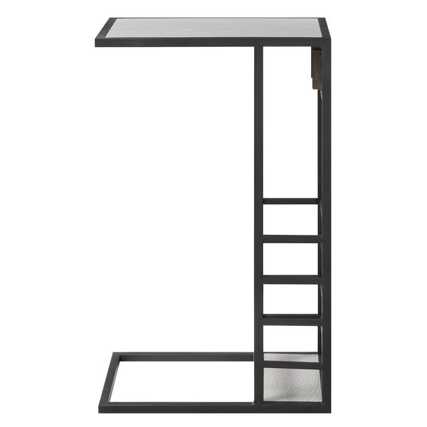 HomeRoots 26" Modern Industrial Gray and Black End Table with USB Port, Magazine Holder, and Compact Design 544074
