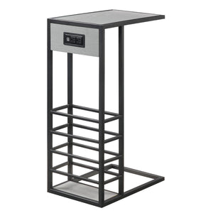 HomeRoots 26" Modern Industrial Gray and Black End Table with USB Port, Magazine Holder, and Compact Design 544074
