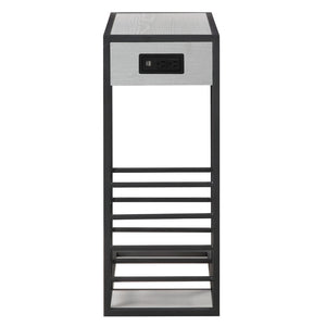 HomeRoots 26" Modern Industrial Gray and Black End Table with USB Port, Magazine Holder, and Compact Design 544074