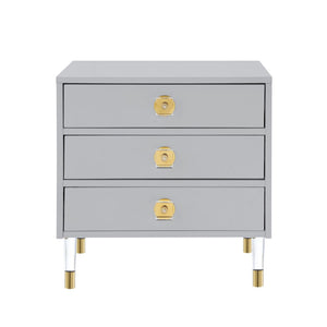 HomeRoots 24" Light Gray End Table with Clear Wood Base & 3 Drawers – Modern, Versatile Storage Solution! 544075