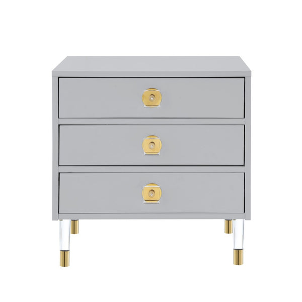 HomeRoots 24" Light Gray End Table with Clear Wood Base & 3 Drawers – Modern, Versatile Storage Solution! 544075