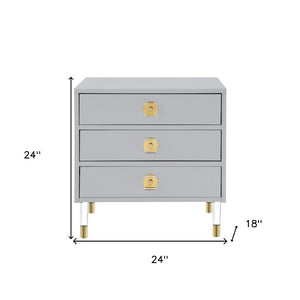 HomeRoots 24" Light Gray End Table with Clear Wood Base & 3 Drawers – Modern, Versatile Storage Solution! 544075