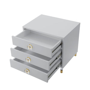 HomeRoots 24" Light Gray End Table with Clear Wood Base & 3 Drawers – Modern, Versatile Storage Solution! 544075