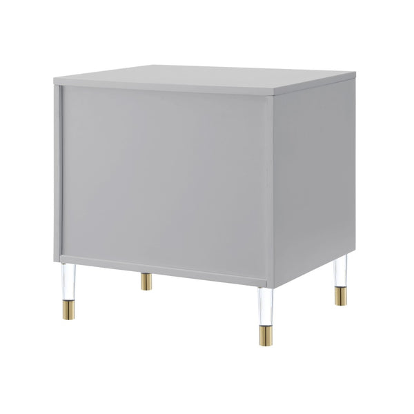 HomeRoots 24" Light Gray End Table with Clear Wood Base & 3 Drawers – Modern, Versatile Storage Solution! 544075