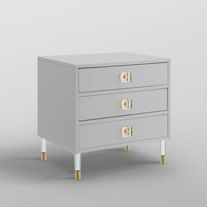HomeRoots 24" Light Gray End Table with Clear Wood Base & 3 Drawers – Modern, Versatile Storage Solution! 544075