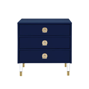 HomeRoots 24" Dark Blue End Table with Clear Base & 3 Drawers - Stylish Storage for Living Rooms & Bedrooms 544076