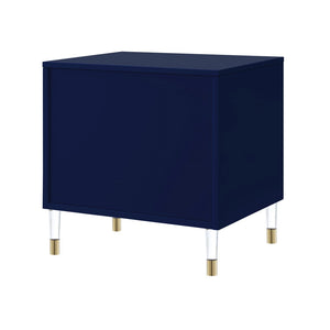 HomeRoots 24" Dark Blue End Table with Clear Base & 3 Drawers - Stylish Storage for Living Rooms & Bedrooms 544076