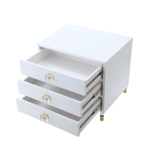 HomeRoots 24" Stylish White and Clear Wood End Table with 3 Drawers - Perfect for Modern Living Spaces! 544077