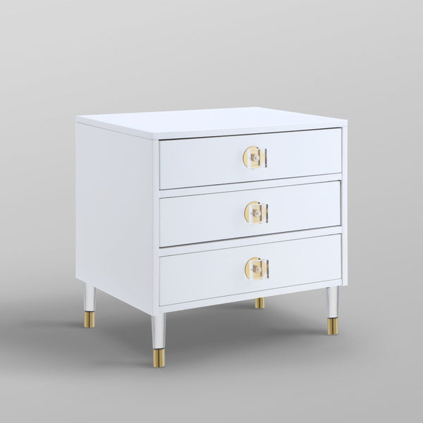 HomeRoots 24" Stylish White and Clear Wood End Table with 3 Drawers - Perfect for Modern Living Spaces! 544077
