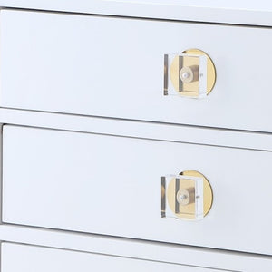 HomeRoots 24" Stylish White and Clear Wood End Table with 3 Drawers - Perfect for Modern Living Spaces! 544077
