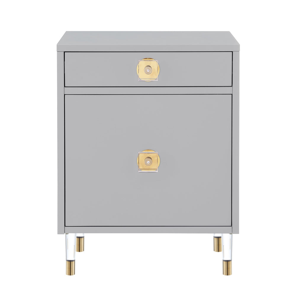 Homeroots 26" Clear And Light Gray End Table With Drawer And Shelf Light Grey  544078