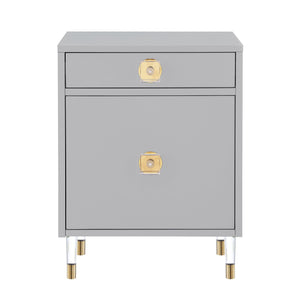 Homeroots 26" Clear And Light Gray End Table With Drawer And Shelf Light Grey  544078