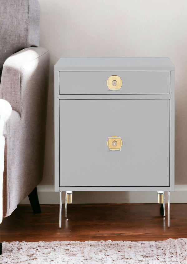 Homeroots 26" Clear And Light Gray End Table With Drawer And Shelf Light Grey  544078