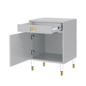 Homeroots 26" Clear And Light Gray End Table With Drawer And Shelf Light Grey  544078