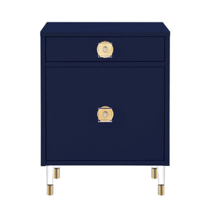 Homeroots 26" Clear And Dark Blue End Table With Drawer And Shelf Dark Navy  544079