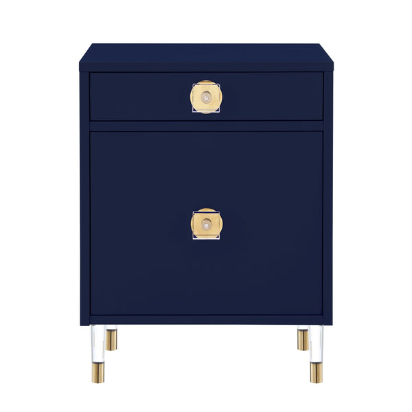Homeroots 26" Clear And Dark Blue End Table With Drawer And Shelf Dark Navy  544079