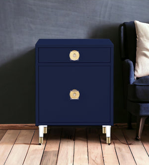 Homeroots 26" Clear And Dark Blue End Table With Drawer And Shelf Dark Navy  544079