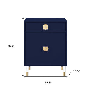 Homeroots 26" Clear And Dark Blue End Table With Drawer And Shelf Dark Navy  544079