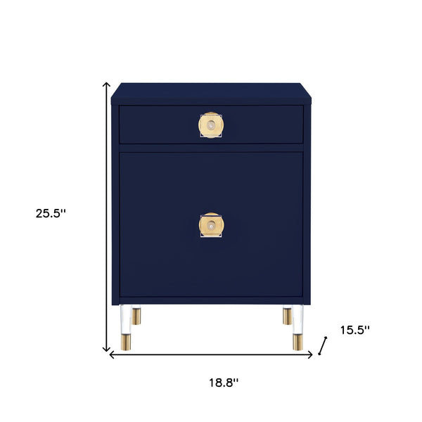 Homeroots 26" Clear And Dark Blue End Table With Drawer And Shelf Dark Navy  544079