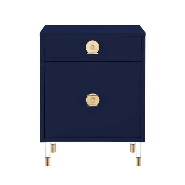 Homeroots 26" Clear And Dark Blue End Table With Drawer And Shelf Dark Navy  544079