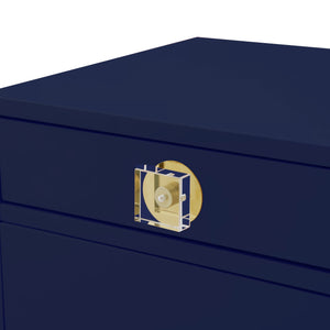 Homeroots 26" Clear And Dark Blue End Table With Drawer And Shelf Dark Navy  544079