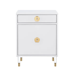 HomeRoots 26" Modern White and Clear Wood End Table with Storage Drawer & Open Shelf for Versatile Use 544080