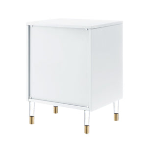 HomeRoots 26" Modern White and Clear Wood End Table with Storage Drawer & Open Shelf for Versatile Use 544080