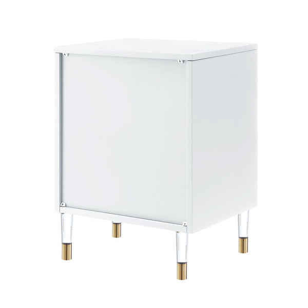 HomeRoots 26" Modern White and Clear Wood End Table with Storage Drawer & Open Shelf for Versatile Use 544080