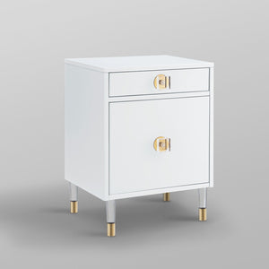 HomeRoots 26" Modern White and Clear Wood End Table with Storage Drawer & Open Shelf for Versatile Use 544080