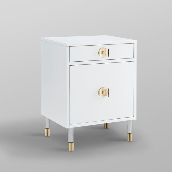 HomeRoots 26" Modern White and Clear Wood End Table with Storage Drawer & Open Shelf for Versatile Use 544080