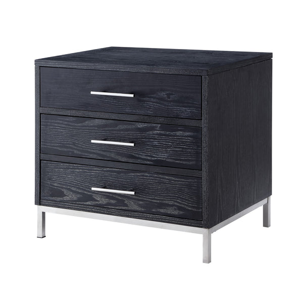 Homeroots 24" Silver Metallic And Black End Table With Three Drawers Black,Chrome  544081