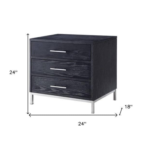 Homeroots 24" Silver Metallic And Black End Table With Three Drawers Black,Chrome  544081