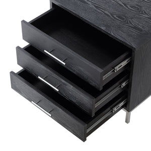 Homeroots 24" Silver Metallic And Black End Table With Three Drawers Black,Chrome  544081